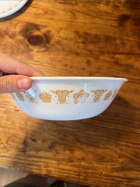 White Gold Floral Pyrex Bowl